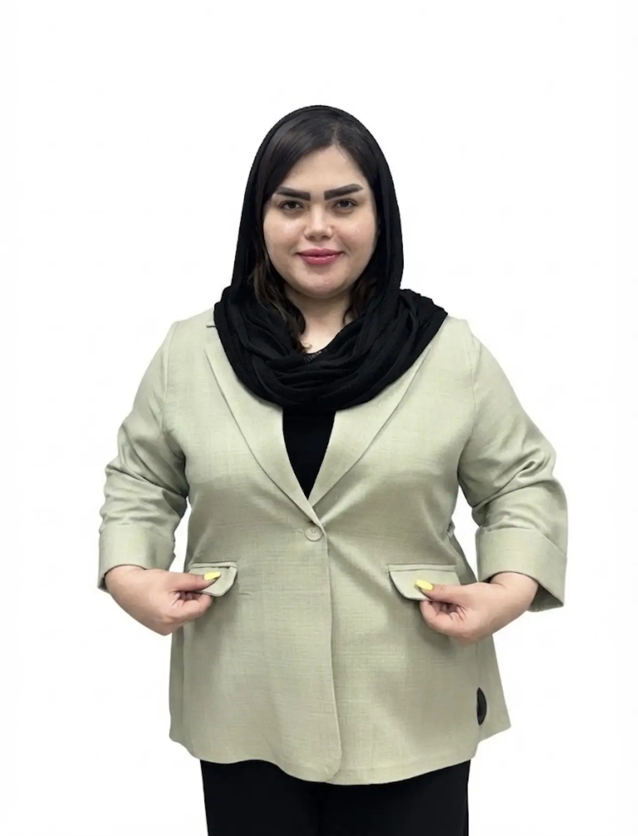 کت سایز بزرگ زنانه یقه انگلیسی تک دکمه